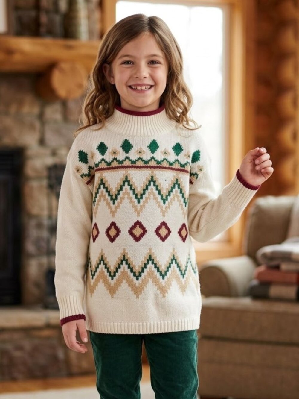 NEW Evsie Mock Turtleneck Knit Long Sleeve Winter Kid Fair isle Print Sweater XS